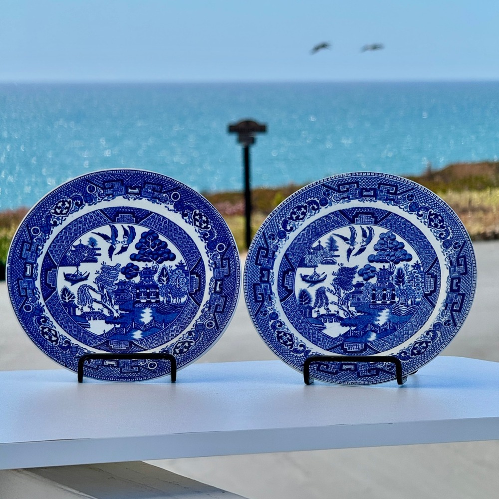Antique Blue Willow Ridgway Dinner Plates Set of 2 Blue White Semi China England